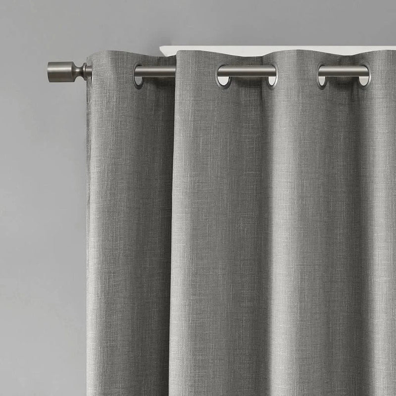 Blackout Curtain Panel Printed Heathered Polyester Grey Grommet Top