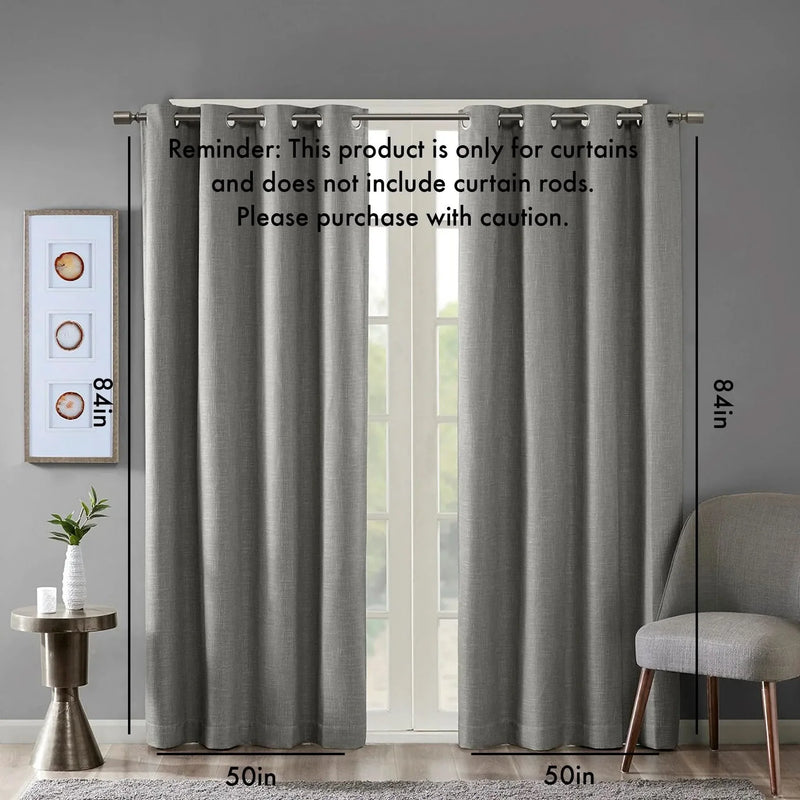 Blackout Curtain Panel Printed Heathered Polyester Grey Grommet Top