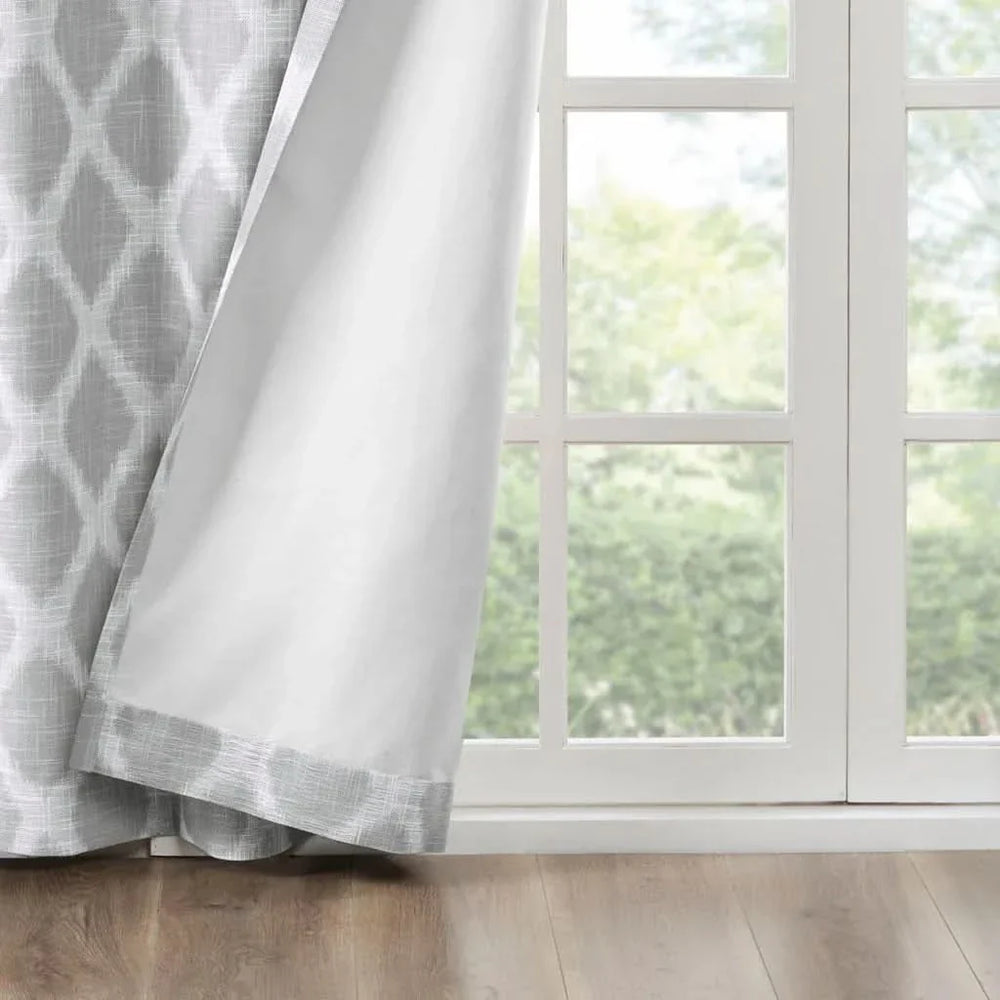 Grey Ikat Blackout Curtain Polyester Room Darkening Panel For Living Room Media 5