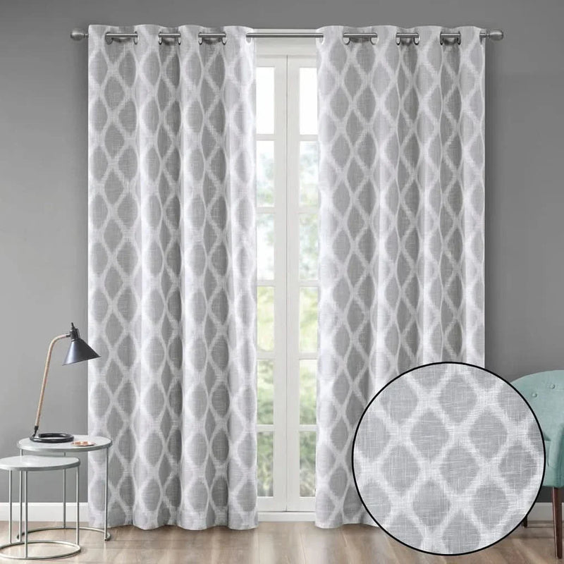 Grey Ikat Blackout Curtain Polyester Room Darkening Panel For Living Room