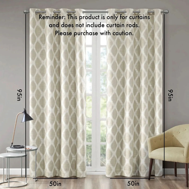 Ikat Curtain Panel Blackout Polyester Taupe Room Darkening 95x50 Inches