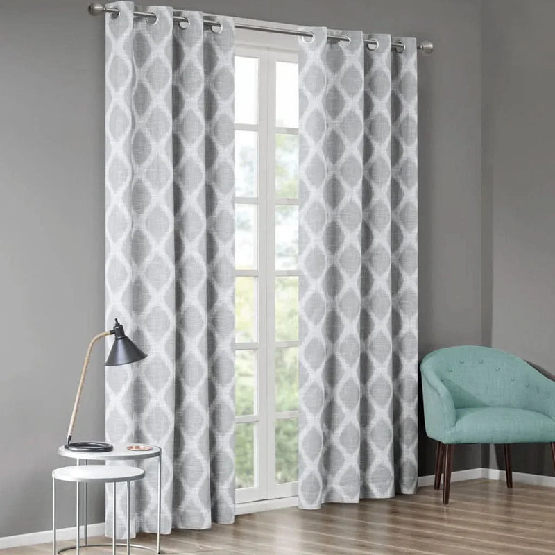 Ikat Blackout Curtain Polyester Textured Grey 95 Inch Length Panel