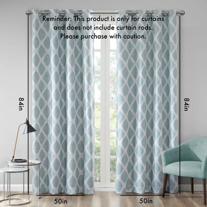Ikat Blackout Curtain Panel Polyester Aqua Room Darkening 84 Inch Length