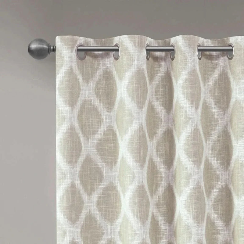 Ikat Curtain Panel Blackout Polyester Taupe Room Darkening 95x50 Inches