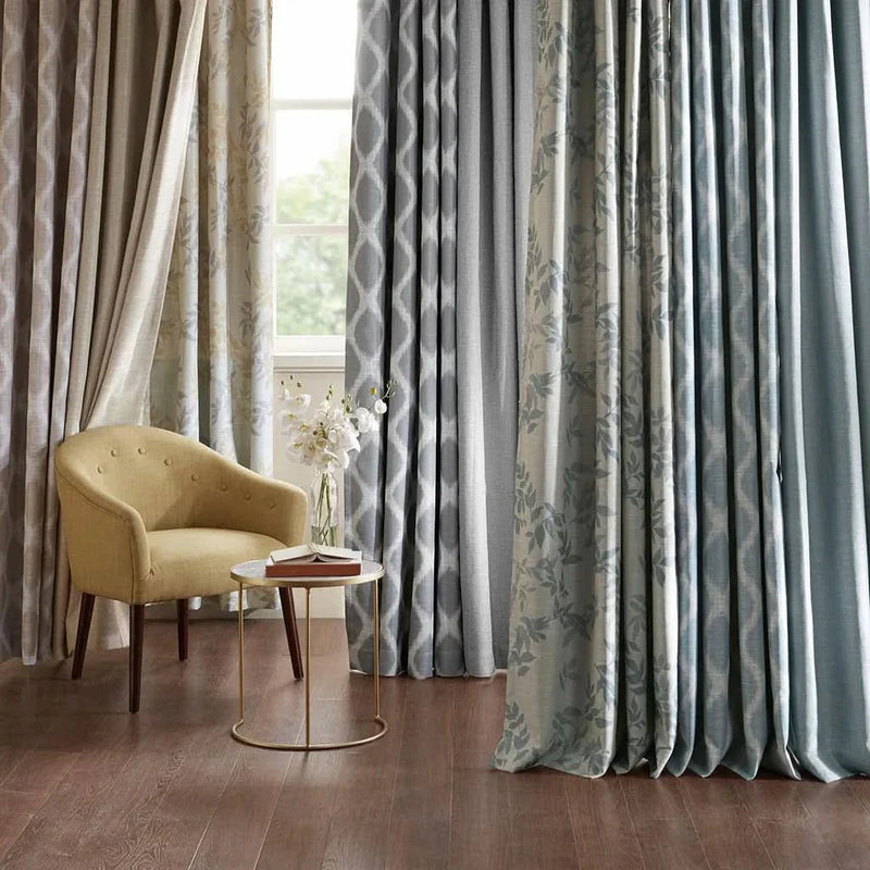 Ikat Blackout Curtain Panel Polyester Aqua Room Darkening 84 Inch Length