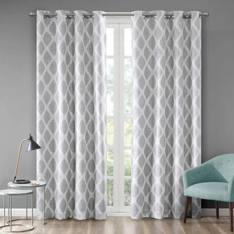 Ikat Blackout Curtain Polyester Textured Grey 95 Inch Length Panel