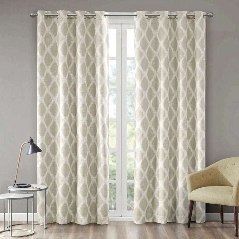 Ikat Blackout Curtain Polyester Textured Panel For Living Room Decor