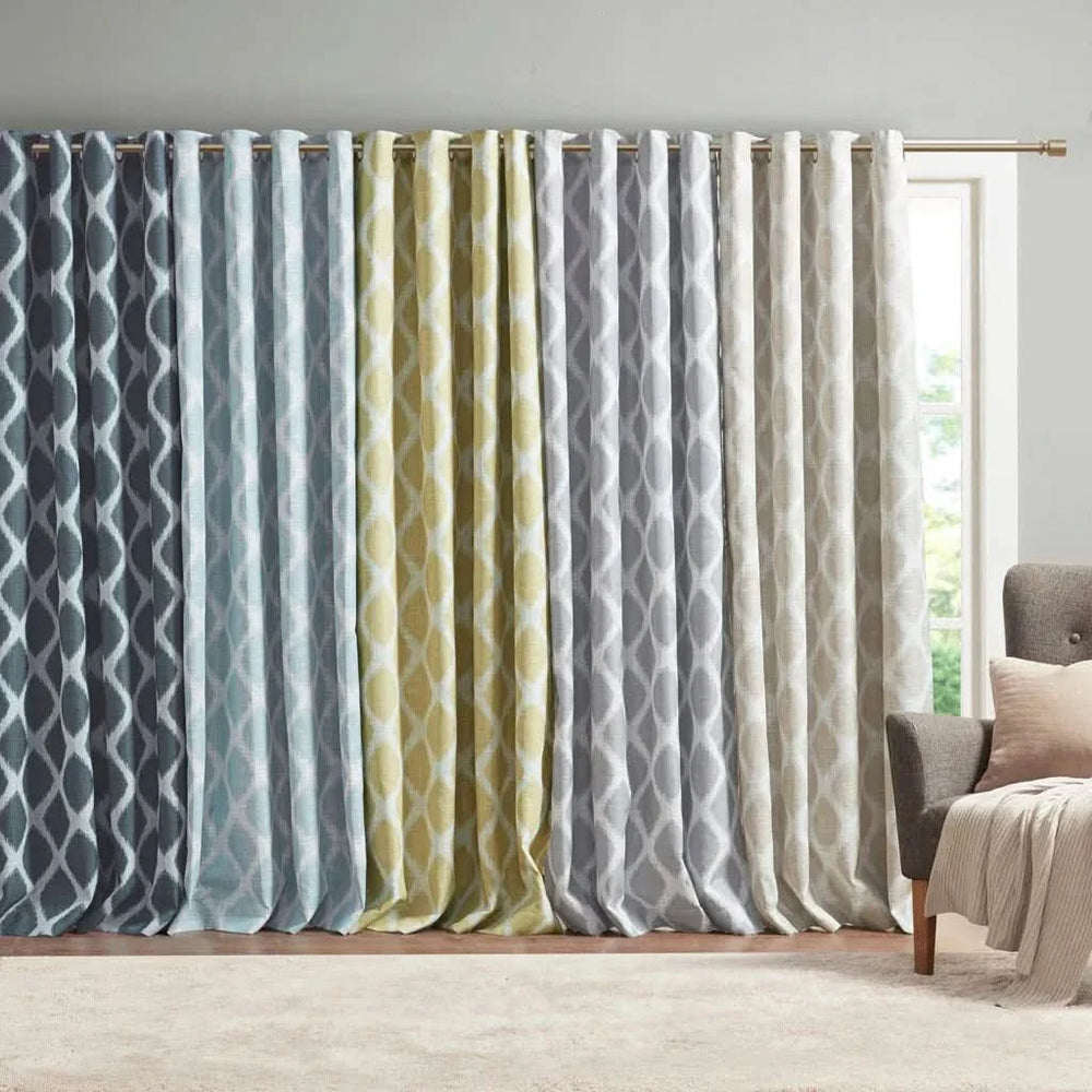 Ikat Blackout Curtain Panel Polyester Aqua Room Darkening 84 Inch Length Media 12