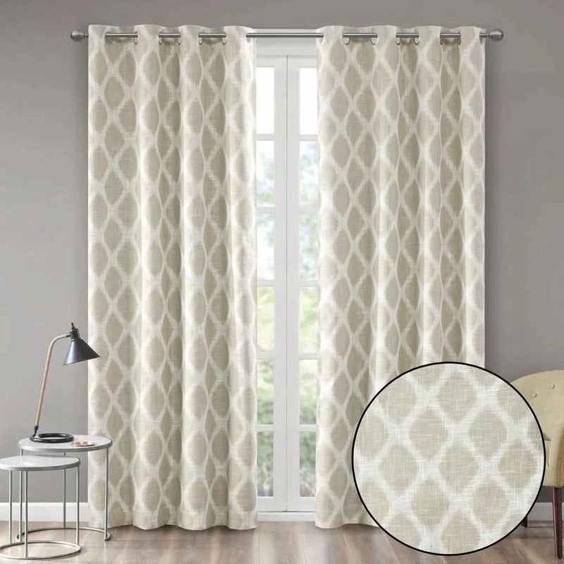 Ikat Blackout Curtain Polyester Textured Panel For Living Room Decor