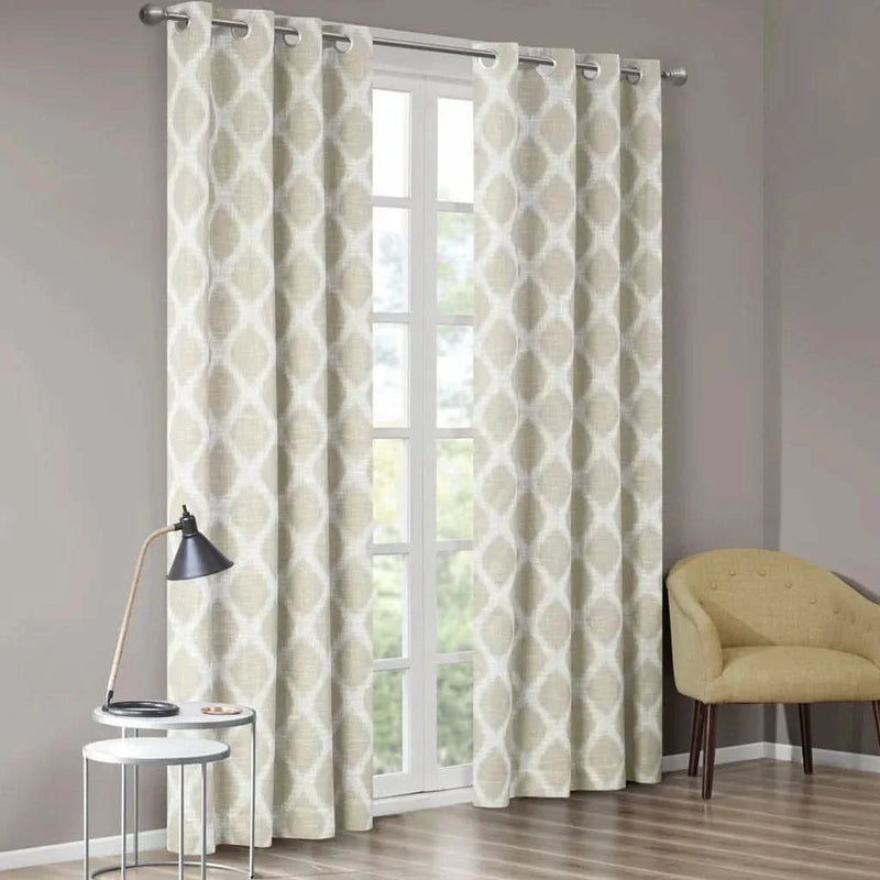 Ikat Curtain Panel Blackout Polyester Taupe Room Darkening 95x50 Inches