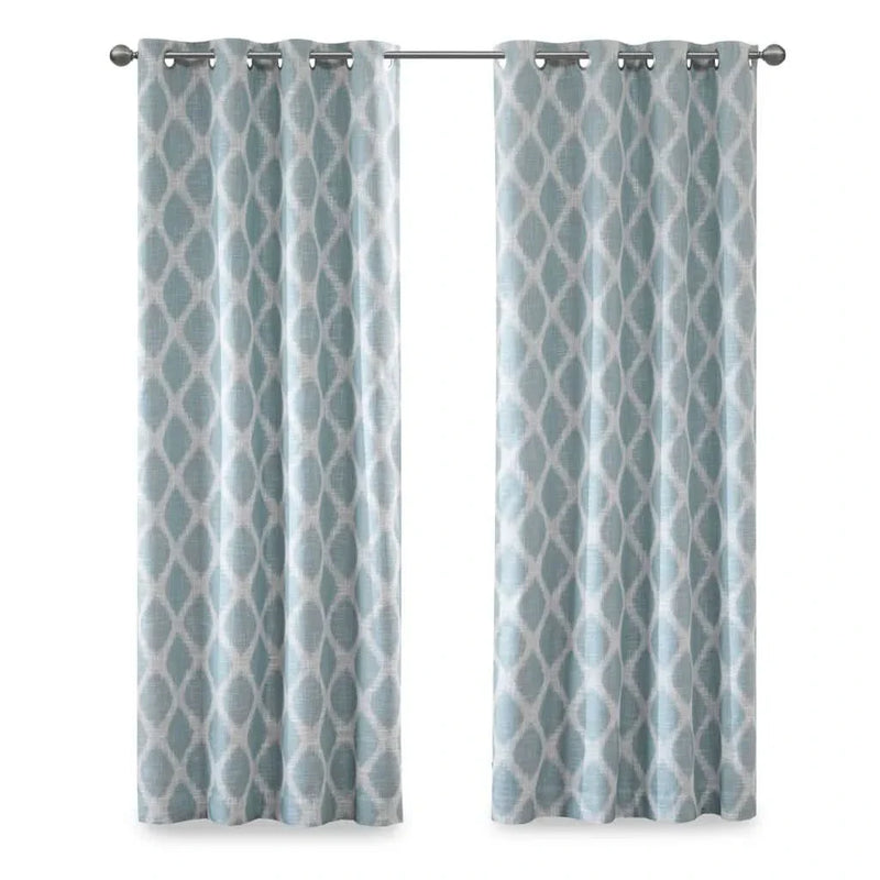 Ikat Blackout Curtain Panel Polyester Aqua Room Darkening 84 Inch Length