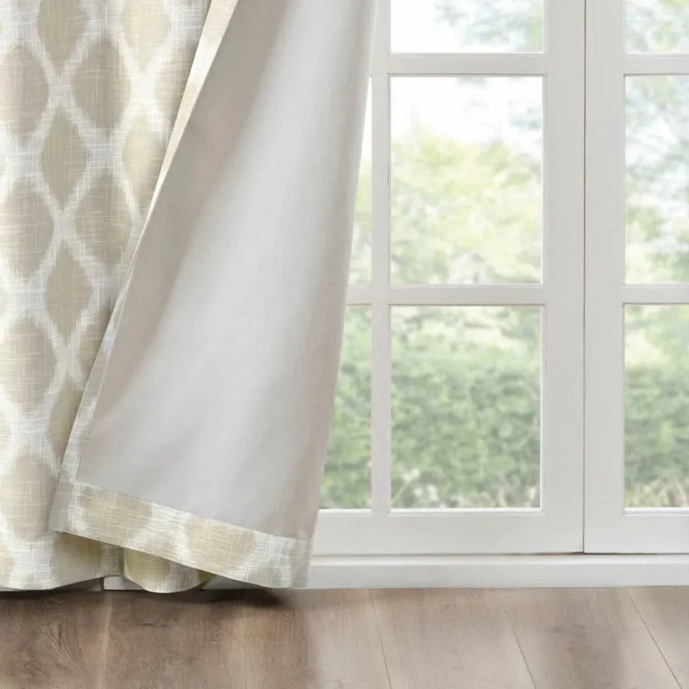 Ikat Curtain Panel Blackout Polyester Taupe Room Darkening 95x50 Inches Media 3