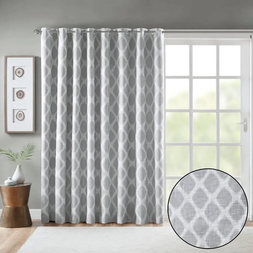Blackout Patio Curtain Polyester Ikat Print Grey Panel For Windows Media 13
