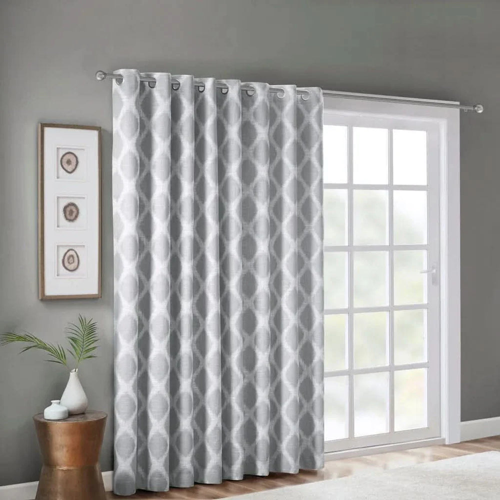 Blackout Patio Curtain Polyester Ikat Print Grey Panel For Windows Media 7
