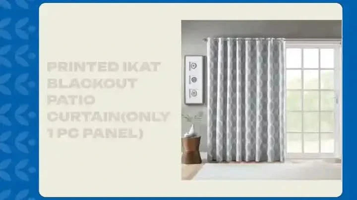 Blackout Patio Curtain Polyester Ikat Print Grey Panel For Windows
