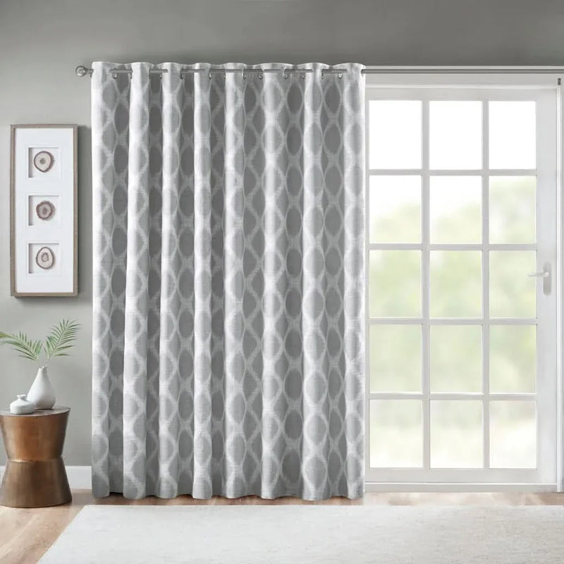 Blackout Patio Curtain Polyester Ikat Print Grey Panel For Windows