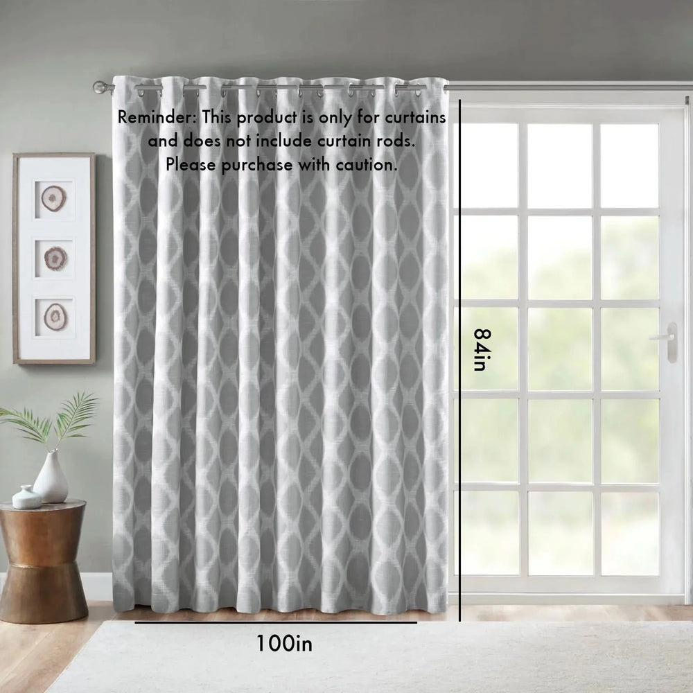 Blackout Patio Curtain Polyester Ikat Print Grey Panel For Windows Media 6