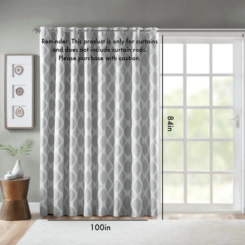 Blackout Patio Curtain Polyester Ikat Print Grey Panel For Windows