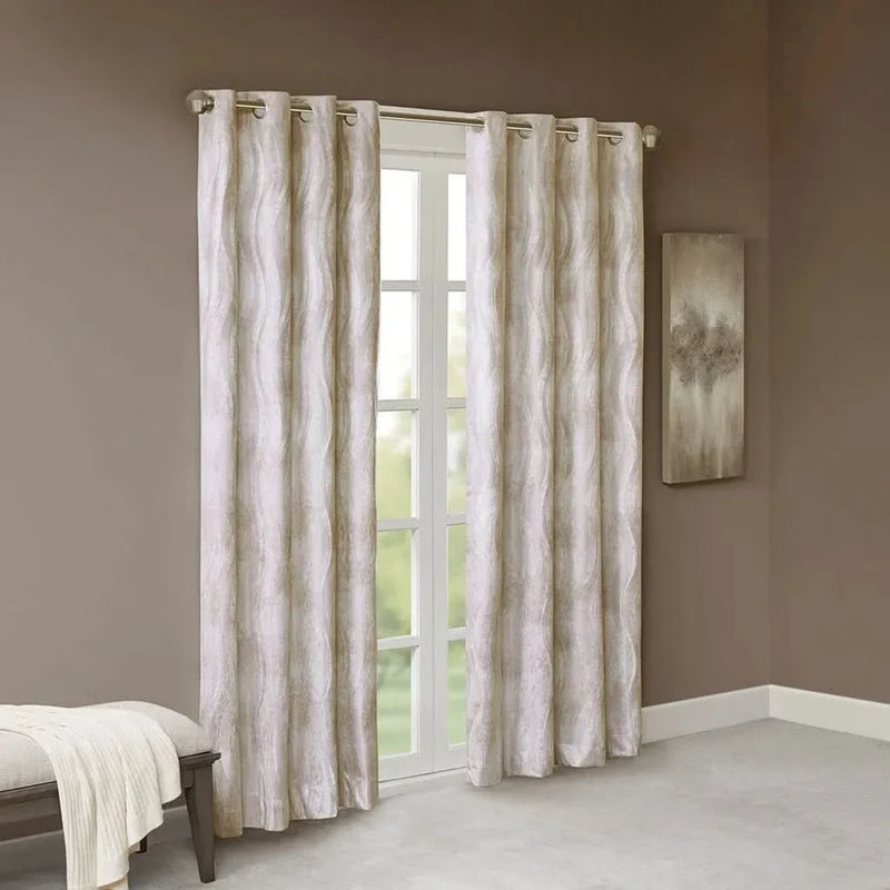 Blackout Curtains Polyester Grommet Top Modern Jacquard Wavy Design