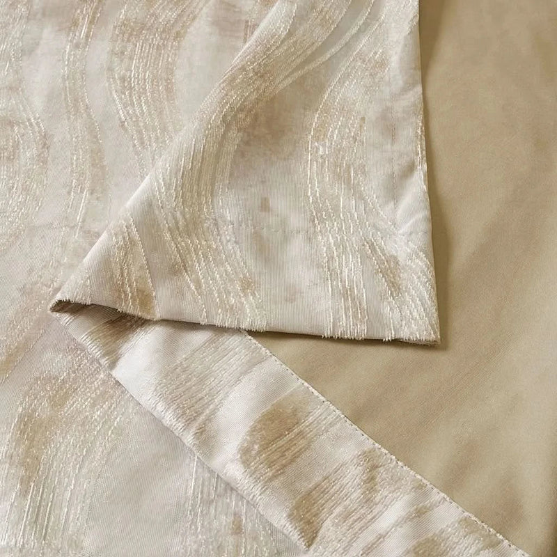 Blackout Curtain Panel Polyester Grommet Top Jacquard Wavy Design
