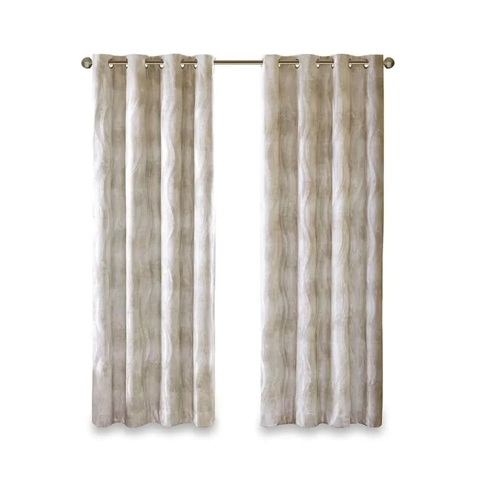 Blackout Curtains Polyester Grommet Top Modern Jacquard Wavy Design Media 8