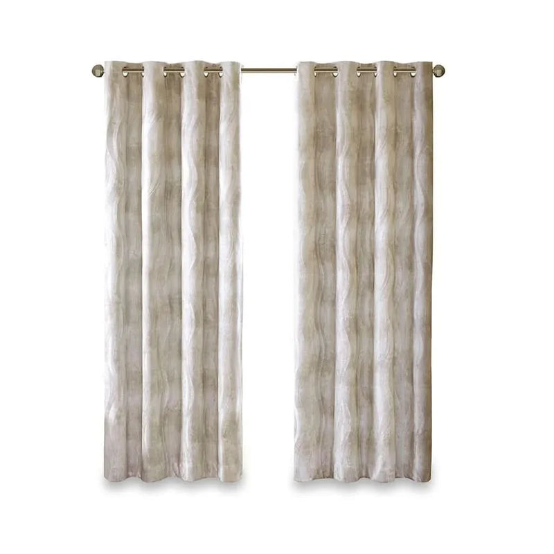 Blackout Curtains Polyester Grommet Top Modern Jacquard Wavy Design
