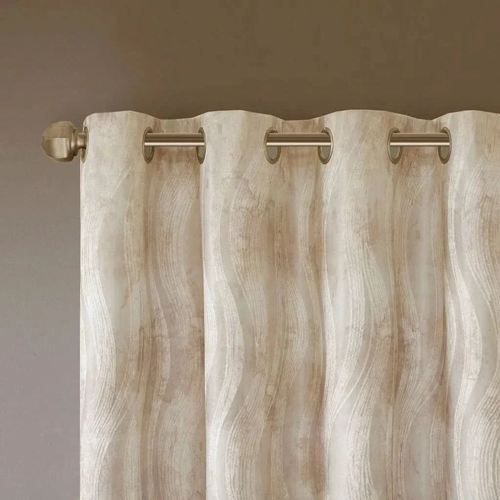 Blackout Curtains Polyester Grommet Top Modern Jacquard Wavy Design Media 3