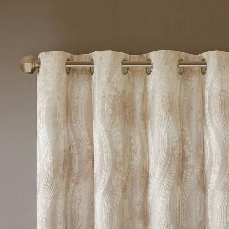 Blackout Curtains Polyester Grommet Top Modern Jacquard Wavy Design