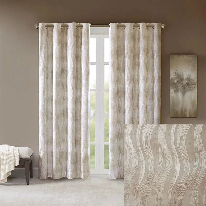 Blackout Curtain Panel Polyester Grommet Top Jacquard Wavy Design