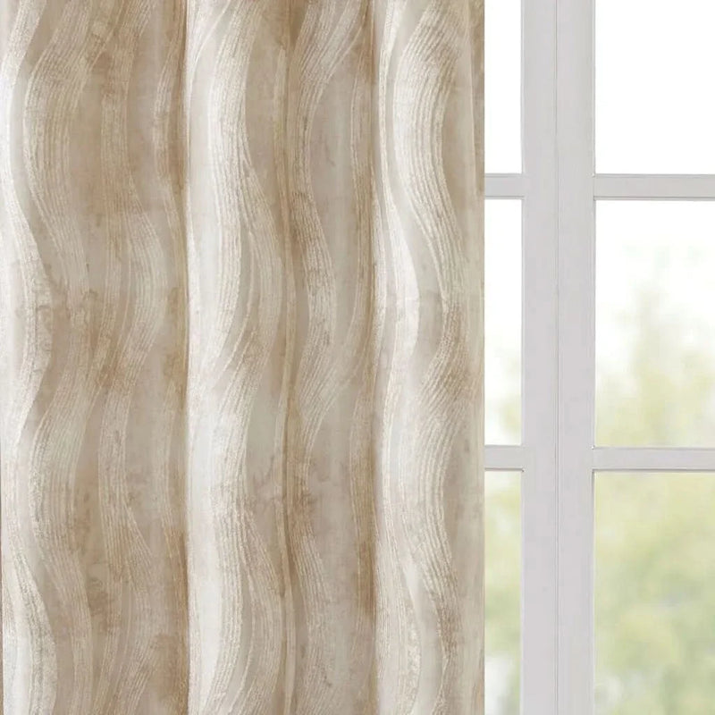 Blackout Curtain Panel Polyester Grommet Top Jacquard Wavy Design