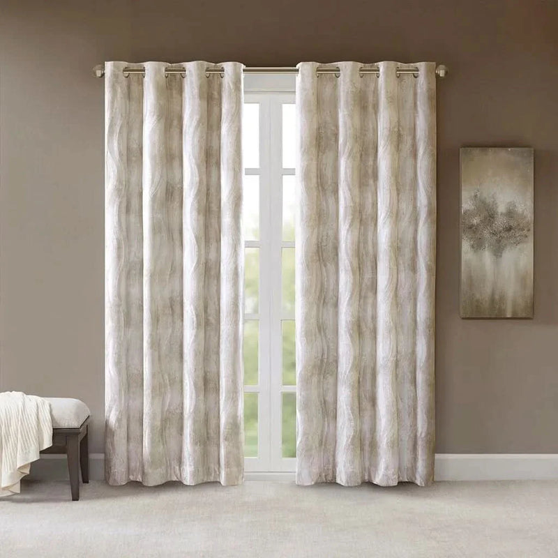 Total Blackout Jacquard Curtain Panel Polyester Grommet Top Ivory