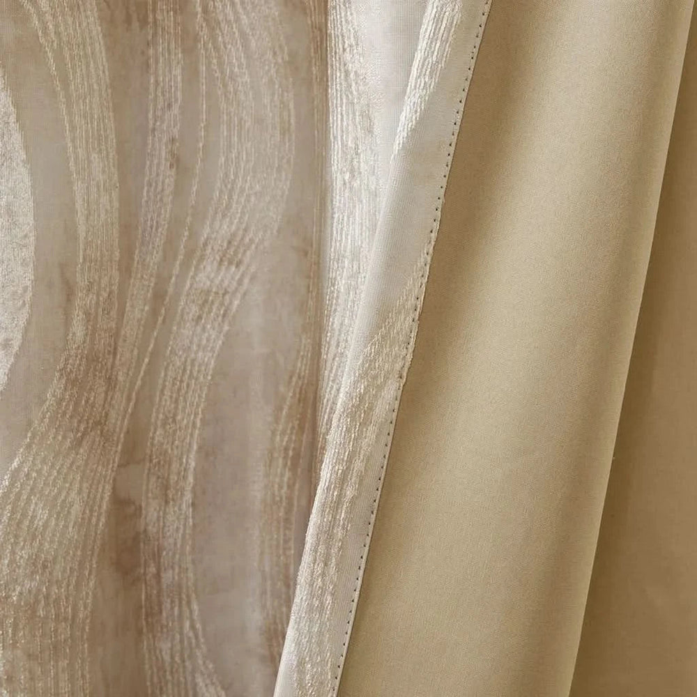 Blackout Curtains Polyester Grommet Top Modern Jacquard Wavy Design Media 9