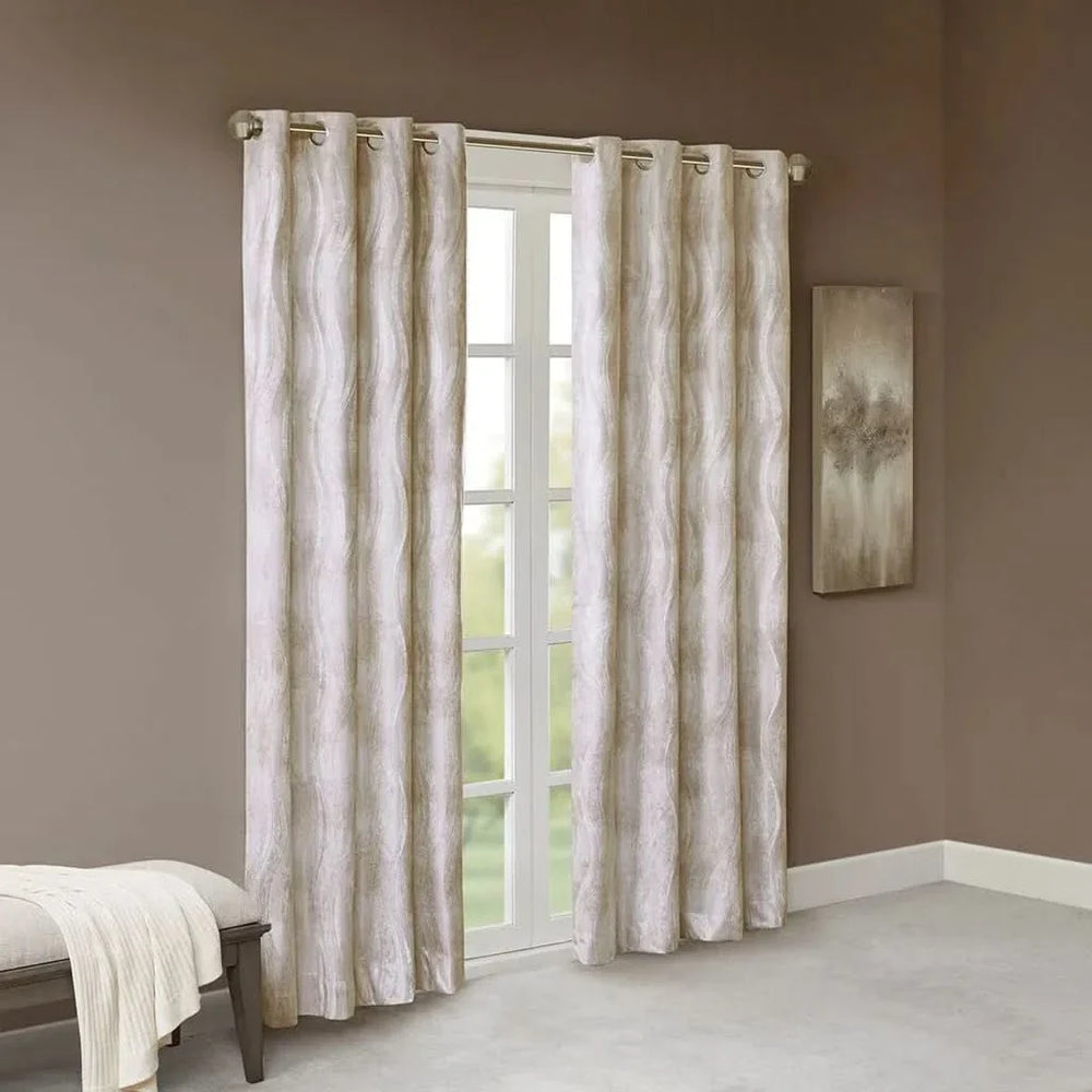 Total Blackout Jacquard Curtain Panel Polyester Grommet Top Ivory Media 14