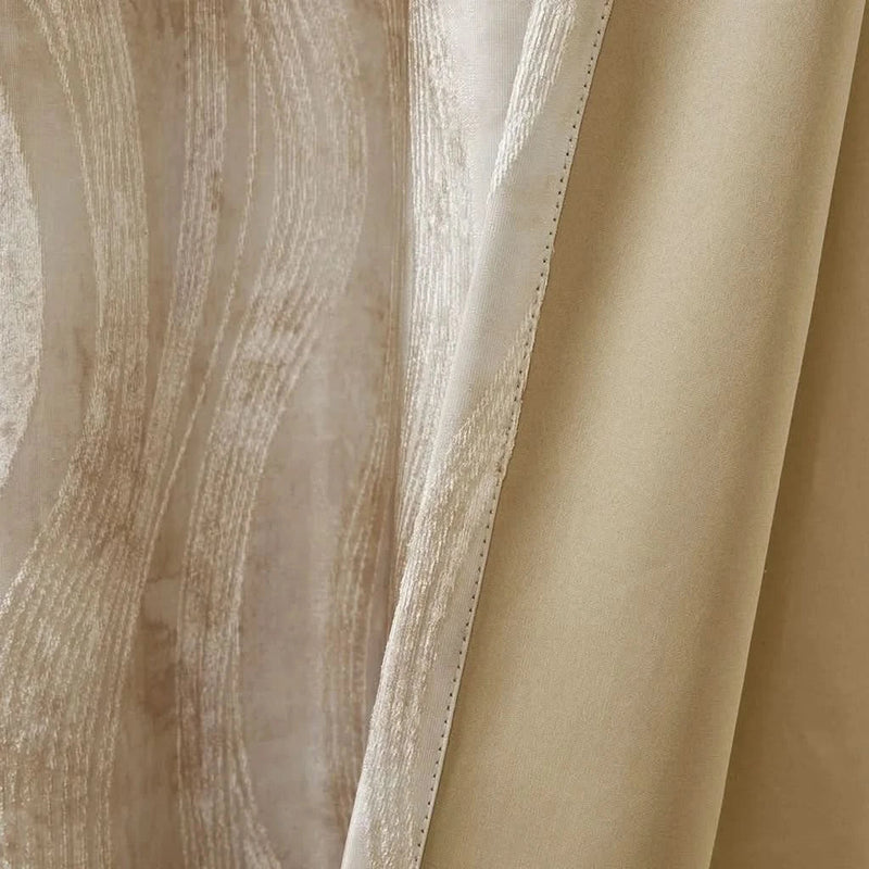 Blackout Curtain Panel Polyester Grommet Top Jacquard Wavy Design