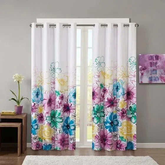 Blackout Curtain Panel Polyester Floral Multicolor Print For One Window