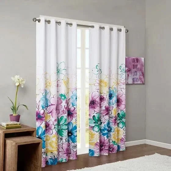 Blackout Curtain Panel Polyester Floral Multicolor Print For One Window