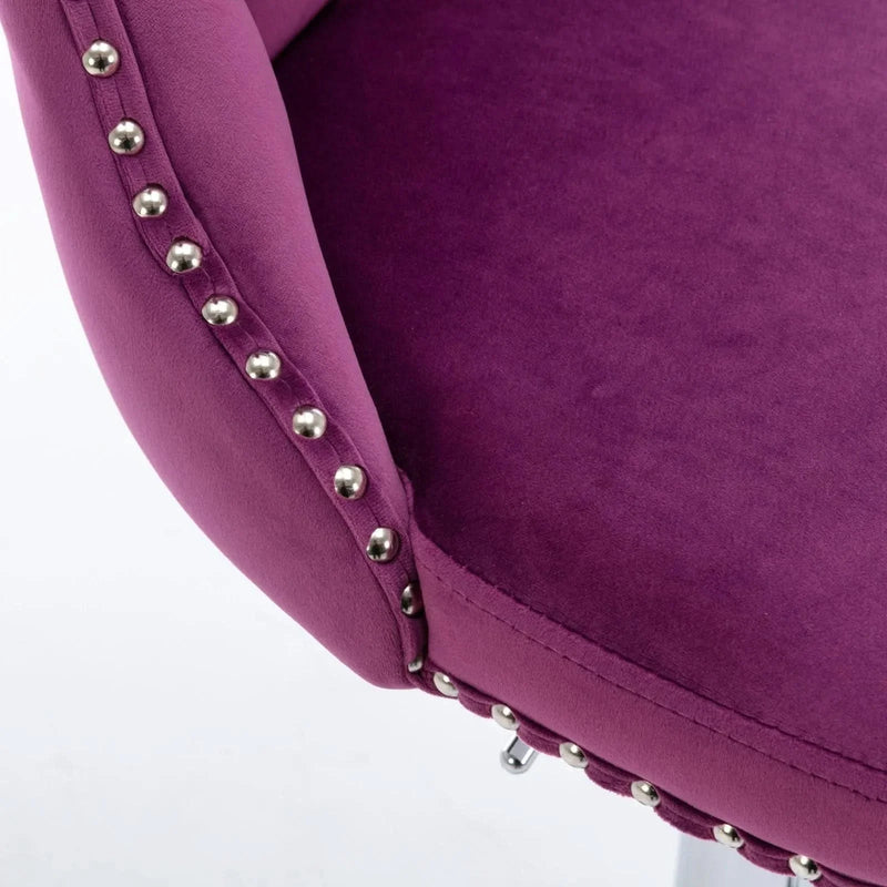Purple Velvet Bar Stool Swivel Adjustable Height Chrome Base Set of 2