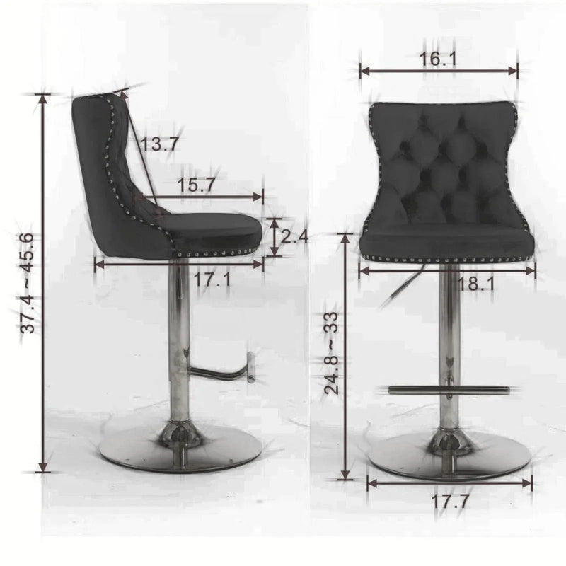 Purple Velvet Bar Stool Swivel Adjustable Height Chrome Base Set of 2