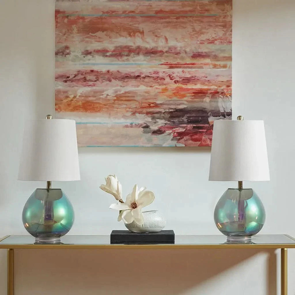 Iridescent Glass Table Lamp Green Glass Base Accent Living Room Lamp Media 1
