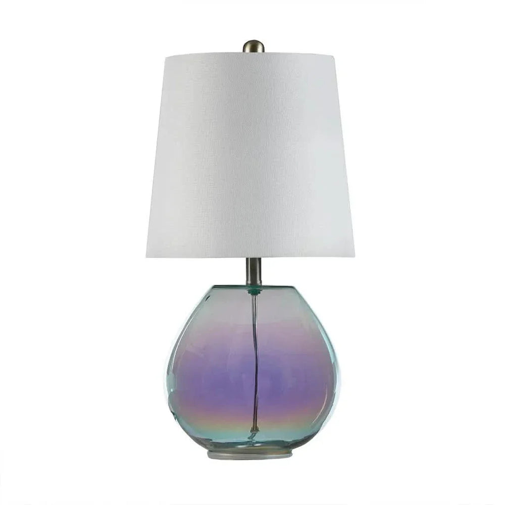 Iridescent Glass Table Lamp Green Glass Base Accent Living Room Lamp Media 3