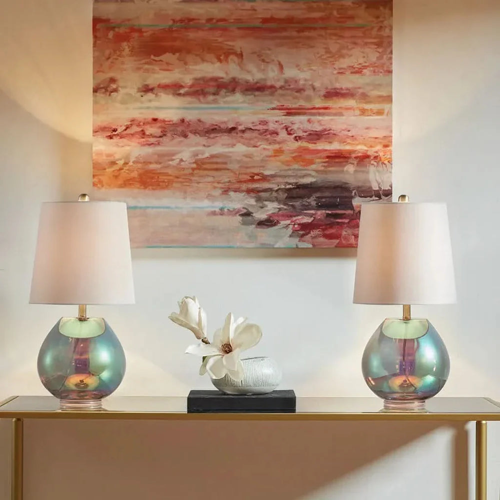 Iridescent Glass Table Lamp Green Glass Base Accent Living Room Lamp Media 2