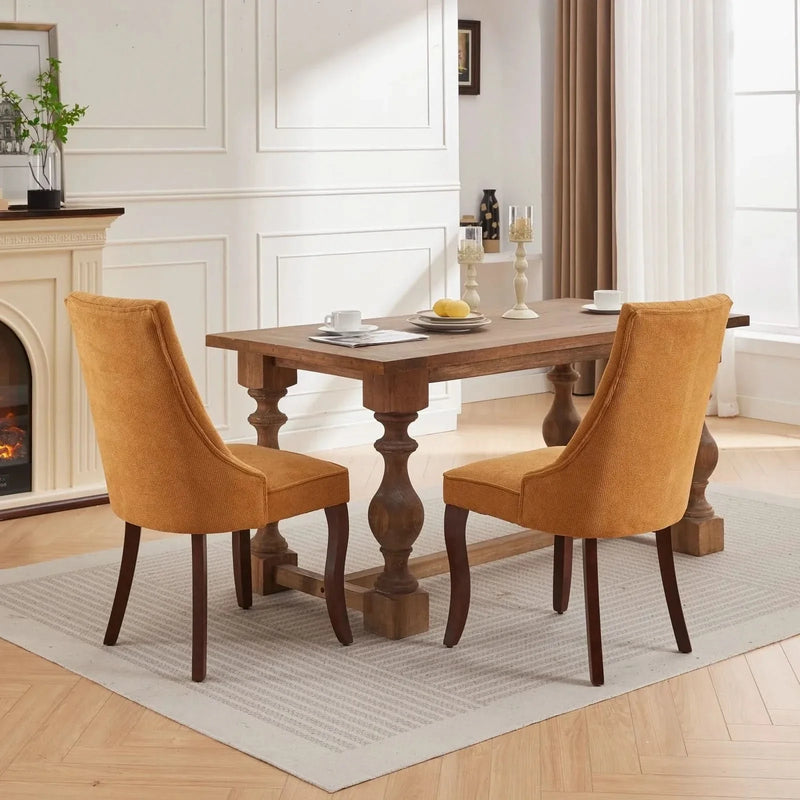 Dining Chairs Linen Classic Channel Back Solid Wood Legs Set Of 2