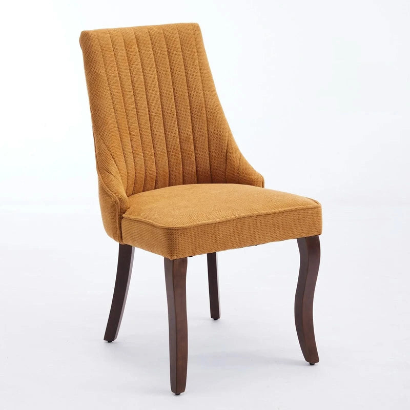Dining Chairs Linen Classic Channel Back Solid Wood Legs Set Of 2