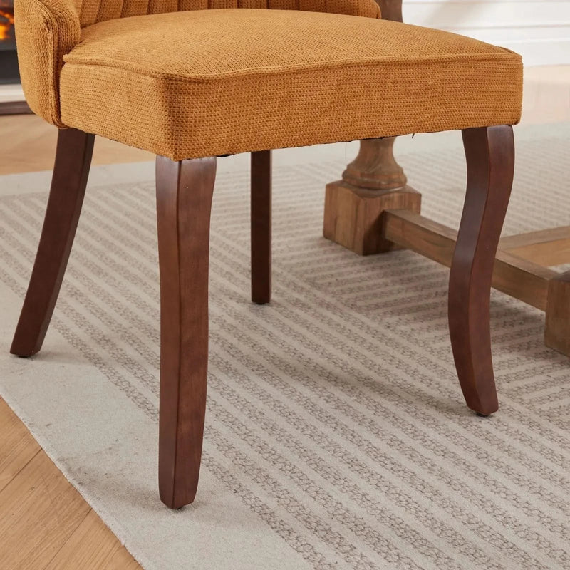 Dining Chairs Linen Classic Channel Back Solid Wood Legs Set Of 2