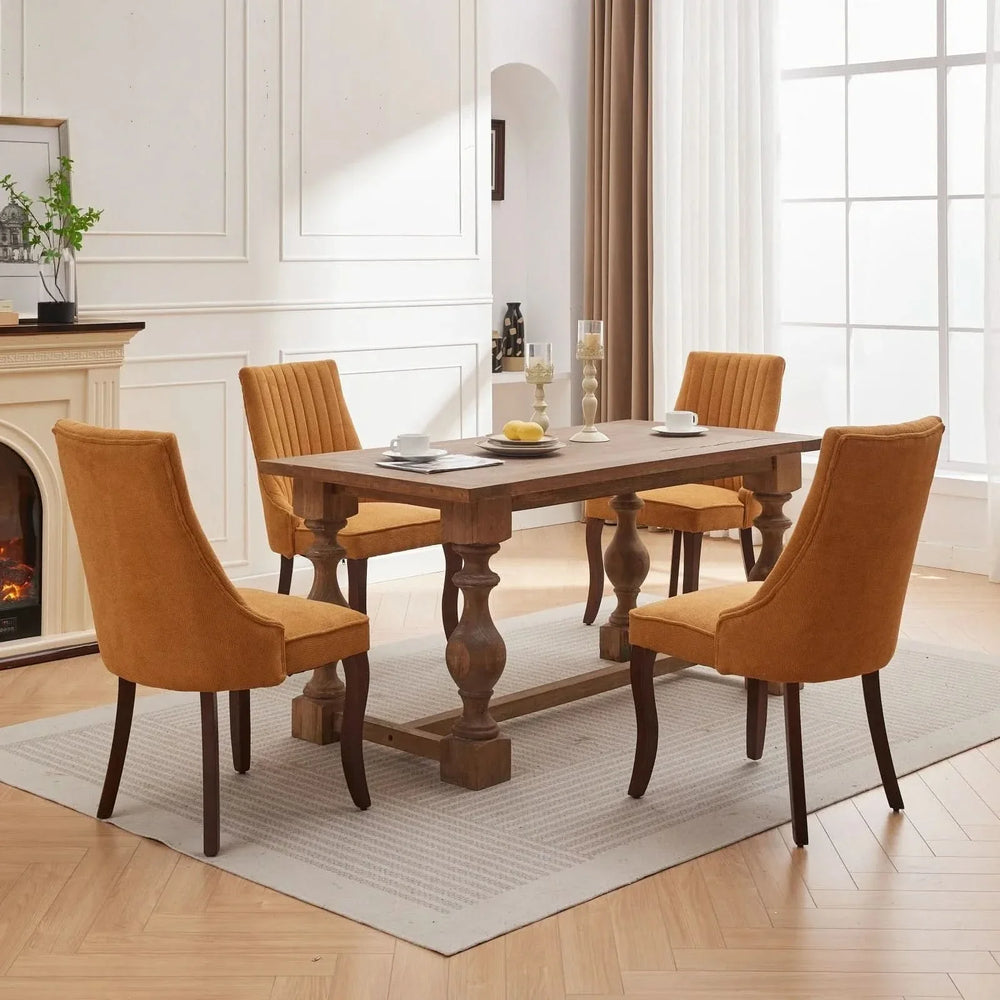 Dining Chairs Linen Classic Channel Back Solid Wood Legs Set Of 2 Media 16