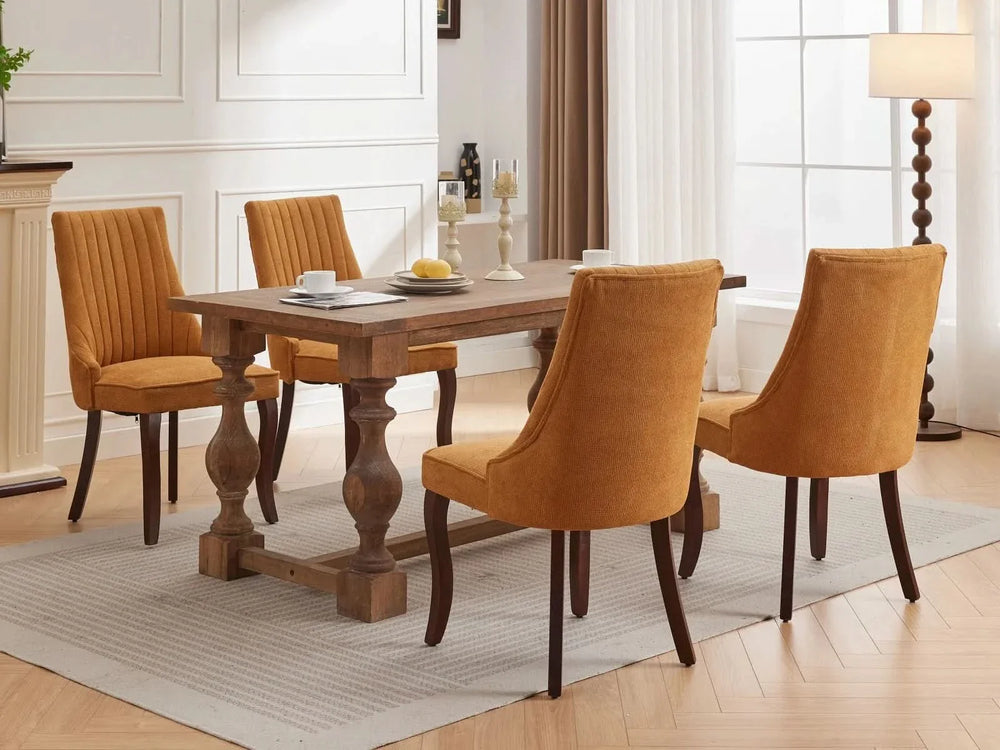 Dining Chairs Linen Classic Channel Back Solid Wood Legs Set Of 2 Media 20