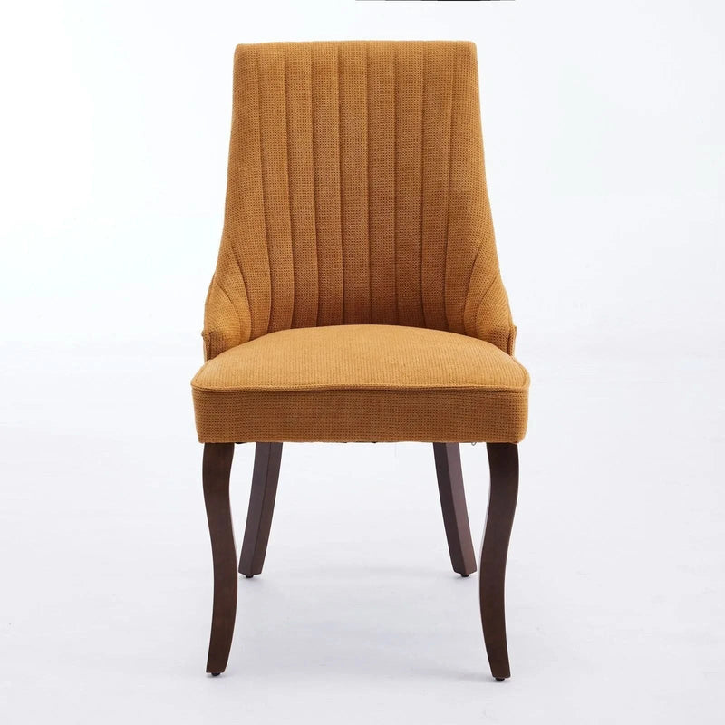 Dining Chairs Linen Classic Channel Back Solid Wood Legs Set Of 2