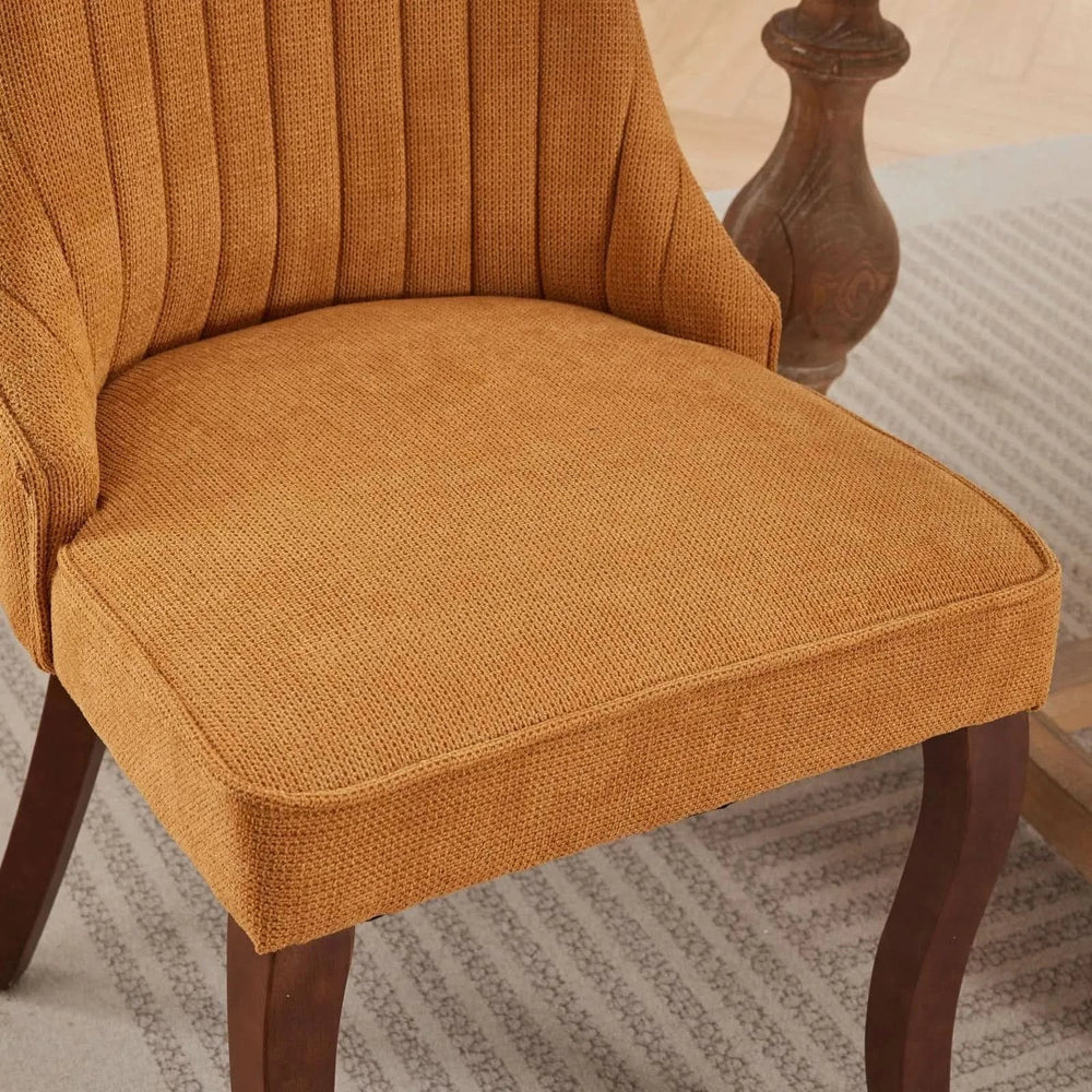 Dining Chairs Linen Classic Channel Back Solid Wood Legs Set Of 2 Media 11