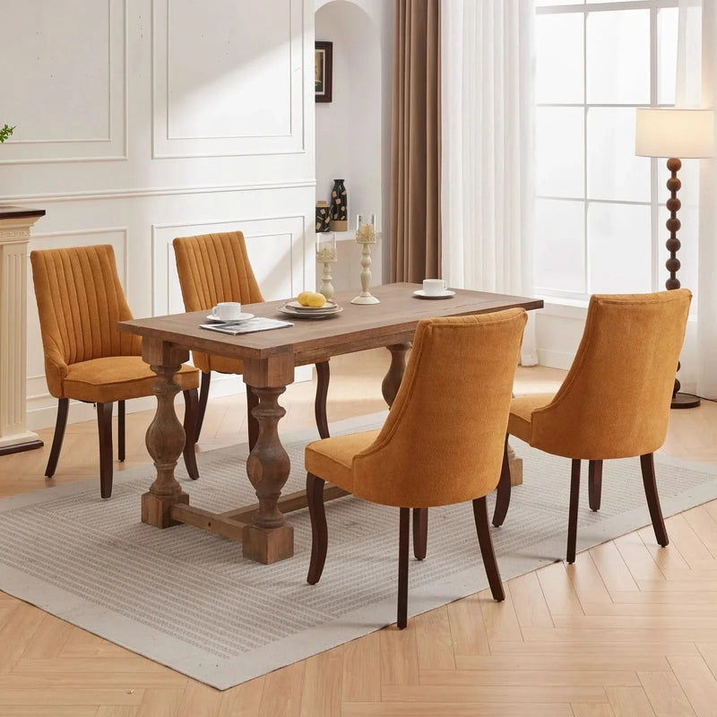 Dining Chairs Linen Classic Channel Back Solid Wood Legs Set Of 2
