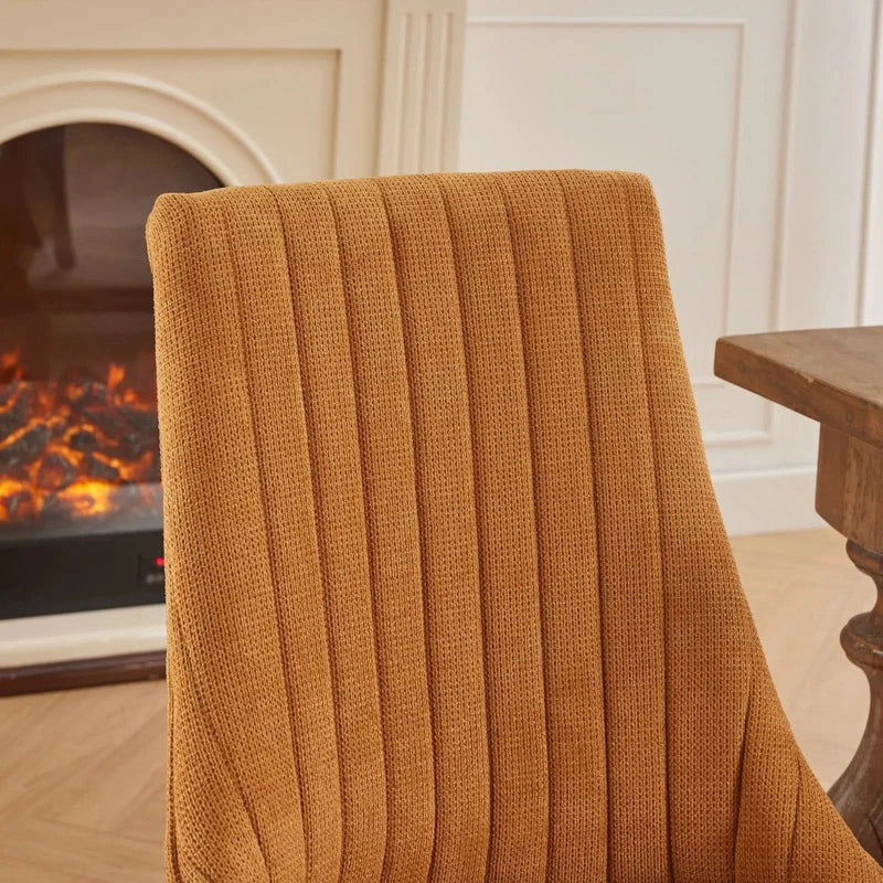 Dining Chairs Linen Classic Channel Back Solid Wood Legs Set Of 2